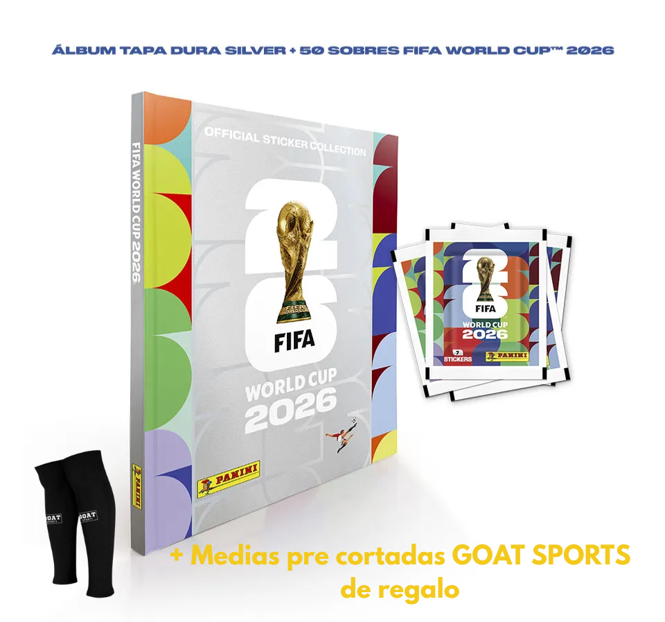 ÁLBUM TAPA DURA SILVER + 50 SOBRES FIFA WORLD CUP 2026 + MEDIAS DE REGALO
