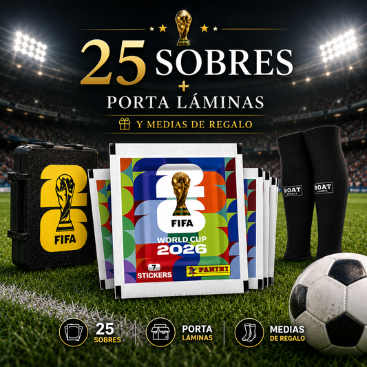 25 SOBRES FIFA WORLD CUP 2026🌎 + PORTA LAMINAS Y MEDIAS DE REGALO