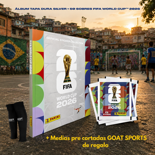 ÁLBUM TAPA DURA SILVER + 50 SOBRES FIFA WORLD CUP 2026 + MEDIAS DE REGALO