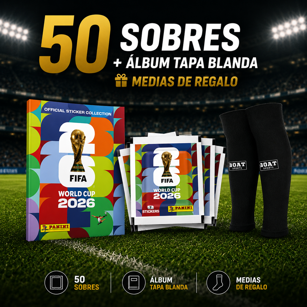 ÁLBUM TAPA BLANDA + 50 SOBRES FIFA WORLD CUP 2026