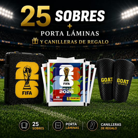 25 SOBRES FIFA WORLD CUP 2026🌎 + PORTA LAMINAS Y CANILLERAS DE REGALO